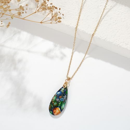 Joya Love 14K Gold Plated Healing Stone Teardrop Pendant Necklace for Women, Waterproof Stainless Steel Chain, Colorful Natural Stone Look, Boho Spiritual Jewelry Gift - color: Blue -Gold