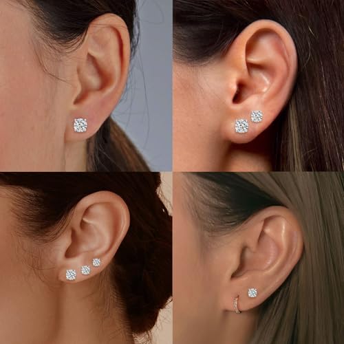 Moissanite Stud Earrings for Women & Men 18K White Gold/14K Gold Plated 925 Sterling Silver Stud for Sensitive Ear VVS1 Clarity Diamond Sparkle Jewelry Gifts with Sentimental Gift Box - color: 02 April-Diamond Clear White-Gold, size: 7.5mm- 3.0 Carat-(1.5