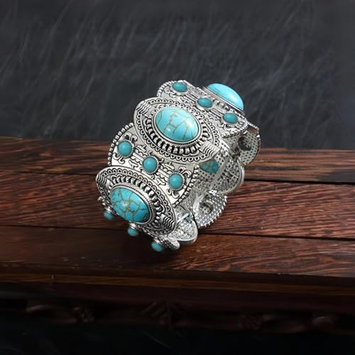 Turquoise Beaded Stretch Bracelets Bohemian Stackable Bracelets Y2K Summer Beach Bracelets Jewelry for Women - color: Silve-B