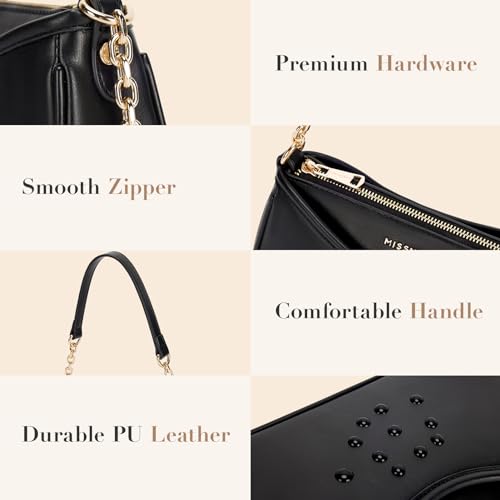 Missnine Purses for Women, Shoulder Bag Small Handbags Vegan Leather Underarm Bags Trendy Hobo Cute Clutch Purse - color: 3-black【multi-pockets】