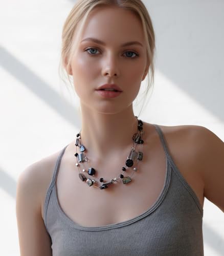 FULU AUTUMN Beaded Statement Necklaces for Women Shell Bead Chunky Collar Necklace Summer Layer boho Costume Jewelry for Her - color: Black