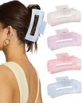 4Pcs Large Acrylic Hair Claw Clips, Nonslip Cute Hair Clips for Thick Hair and Long Hair, Rectangle Marble Claw Clips Hair Accessories for Women and Girls - color: White + Purple + Pink + Blue