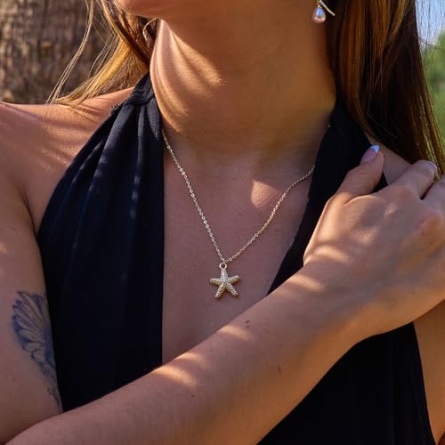 VRIUA Gold Necklace for Women - 14K Gold Plated Dainty Italian Horn Star of David Butterfly Bow Sun Lotus Volleyball Baseball Cowboy Boots Necklace Jewelry Everyday for Women - style: Starfish-1