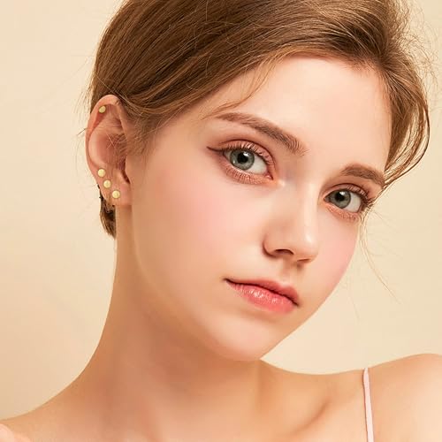 ZDE Women Earrings Flat Back Dot Earrings Titanium Hypoallergenic Cartilage Non-Nickel Earrings Studs for Sensitive Ears Simple Classic 3mm/4mm/5mm/6mm Screw On Stud Earring - color: Gold, size: 3MM