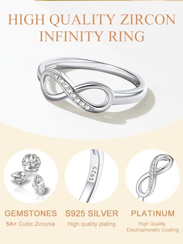 Custom4U Personalized Mothers Ring with 1-5 Birthstones Names Engraved 925 Sterling Silver/14K White Gold Plated Birthstone Rings for Women Promise Ring Birthday Jewelry Gifts for Mom Grandmother Wife - color: Silver Infinity Ring (No Custom)