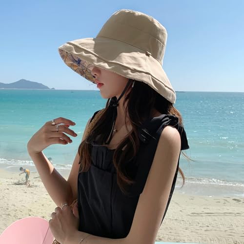 HUAMULAN Women Summer Sun Hat Wide Brim Wired Edge Floral Beach Bucket Hats Reversible Foldable Travel UV Protection Lady Hat - color: M1744-mise