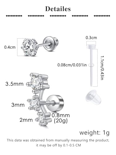 QWALIT Silver Ear Piercing Kit Ear Piercing Gun Kit Ear Piercing Earrings Disposable Self Piercing Earring Ear Gun Piercing Kit at Home Silver Stud Earring for Women - color: E2-3 zircon -silver