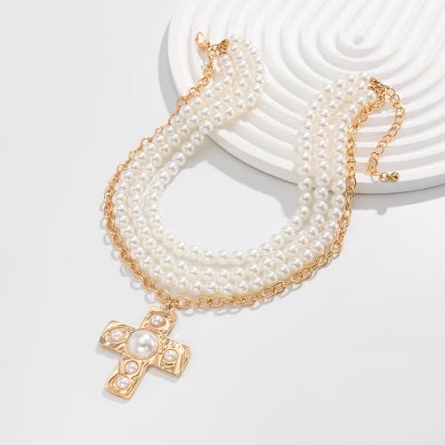 Chunky Cross Necklace for Women Chunky Gold Necklace Statement Cross Pendant Vintage Toggle Clasp Necklace Jewelry for Women - color: G1-Gold Cross Necklace