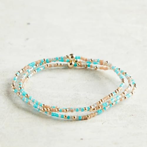 Colorful Beaded Bracelet Stack for Women,3PCS Handmade Bohemian Gold Plated Ball Stretch Stackable Bracelets Set Fashion Jewelry Gift Friendship - color: Cyan