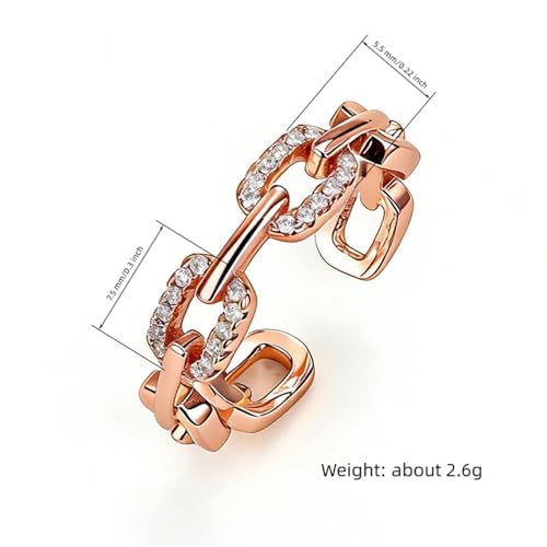 Chain-Shaped Opening Women's Ring with Micro-Pave Cubic Zirconia - color: Rose Gold Color