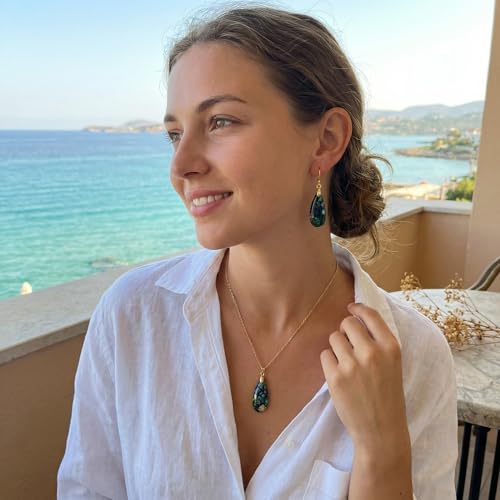 Joya Love 14K Gold Plated Healing Stone Teardrop Pendant Necklace for Women, Waterproof Stainless Steel Chain, Colorful Natural Stone Look, Boho Spiritual Jewelry Gift - color: Colorful -Gold-02