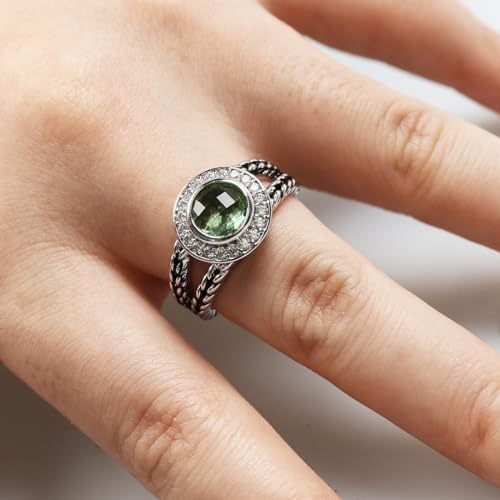 Designer Inspired Twisted Cable Statement Rings for Women Fashion Jewelry 8 MM CZ Split Shank Cable Ring Gift - color: Green