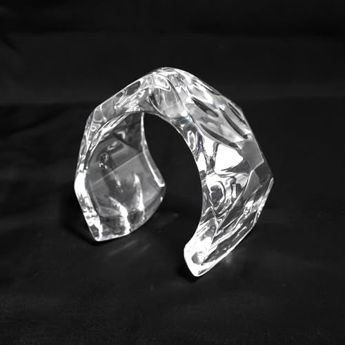 Acrylic Crystal-Cut Statement Cuff Bracelet | Bold Handmade Sculptural Jewelry | Diaphanus Brilliance Clear Wide Wrist Cuff | Satin Finish Lightweight Wrist Cuff