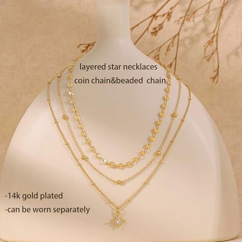 XIXINI Layered Necklaces for Women, Dainty Gold Necklace Stack 14k Gold Plated Layering Beads Choker Pendant Necklace Set Simple Statement Gold Necklaces for Women Trendy Fashion Gold Jewelry Sets - color: set2-Gold