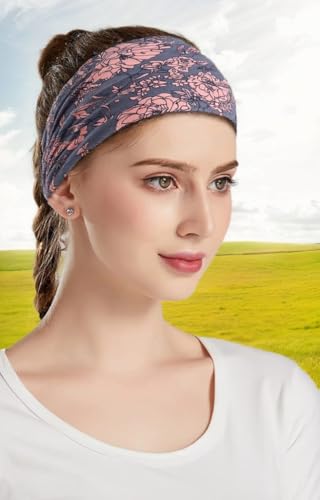 Boho Headband Fashion Wide Headband Knoted Turban Yoga Workout Head Bands Hair Accessories For Women (flower3, Pack of 2) - color: flower3, size: 1 Count (Pack of 2)