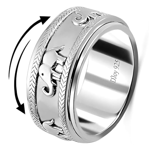 Shop LC 925 Sterling Silver Spinner Fidget Ring for Women Men | Anxiety Ring | Moon Star Design | Platinum Plated | Stress Relief Worry | Promise | Boho Jewelry Gift - color: Baby Elephant, size: 5