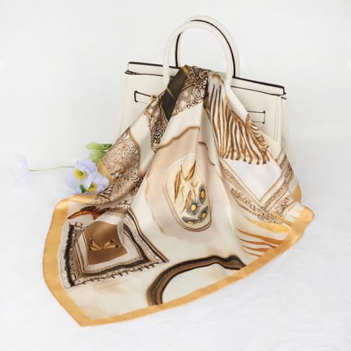 Relang Fashion Silk Satin Head Scarf for Women Hair Bandana Hair Scarf Wrap Neck Scarf for Women 27.5×27.5 inches - color: Camel Tone Zebra Pattern Satin Scarf