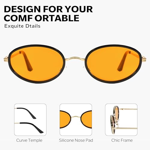 boten Retro Oval Sunglasses for Women 90s Small Gold Frame Sun Glasses Lightweight Cute Chic Sunnies - color: Gold Frame-orange Lens