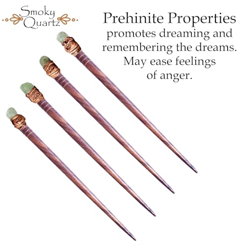 Natural Tumbled Healing Gemstone Crystal Wooden Hair Stick Handmade Gifts Boho Reiki by Smoky Quartz (Prihenite) - color: Prihenite