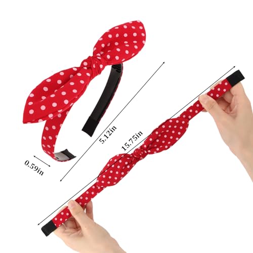 Jaciya Red Polka Dot Bow Headbands, Retro Bunny Ear Knotted Headbands with Bow, Vintage Hair Accessories for Women Daily Outfit & Party Styling - color: Red Polka Dot