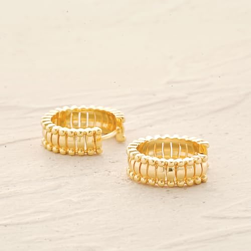 MYEARS Women Earrings Gold Huggie Hoop 14K Small Simple Hypoallergenic Everyday Jewelry - style: Beaded Band