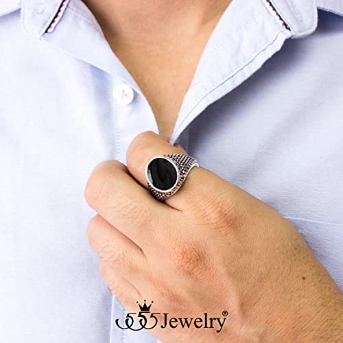 555Jewelry Stainless Steel High Polish Plain Oval Black Onyx Signet Ring for Men - color: Silver - Vintage