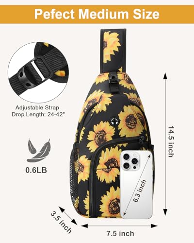 Pritent Crossbody Bags for Women Man Waterproof Sling Bag Backpack Trendy Casual Cross Body Bag with Convertible Shoulder Strap Chest Bag for Camping Hiking Travel Essentials (Sunflower, Medium) - color: Sunflower, size: Medium