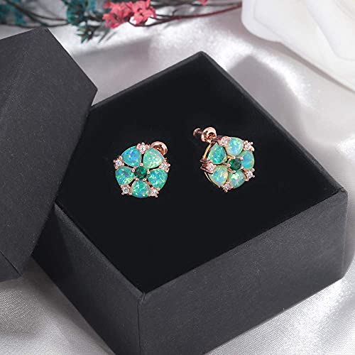 CiNily Flower Earrings,Opal Stud Earrings Sterling Silver or White Gold/Rose Gold Plated Ladies Flower Stud Earrings Cute Unique Earrings for Girls - color: green