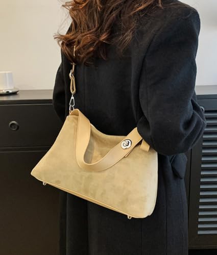 Suede Shoulder Bags For Women Crossbody Bag Suede Tote Bag Satchels Slouchy Work Purses Crescent Handbag Fall Top Handle - color: Beige