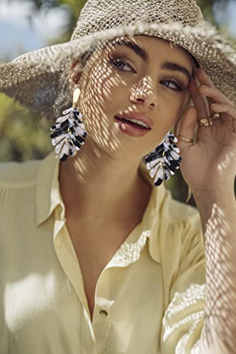 ARATLENCH Acrylic Pendant necklace Earrings – Long Statement Leaf Charm Necklace Tortoise Resin Palm Leaf Earrings Fashion Necklaces Earrings for Women - color: white black earrings