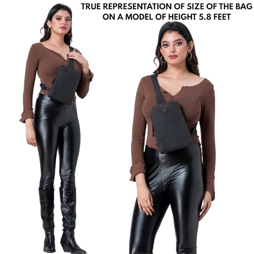 Leather Sling Bag for Women Genuine Crossbody Purse Small Trendy Cross Over Chest Phone and Credit Card Slots (Black Crazy Horse) - color: Black Crazy Horse