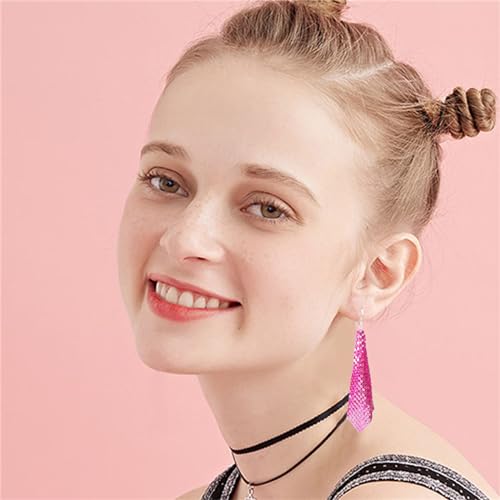 coadipress Metal Mesh Grid Sequins Tassel Long Drop Dangle Earrings for Women Trendy Lightweight Charms Disco Vintage Colorful Long Hook Earrings Bridal Wedding Jewelry - color: Rose Red