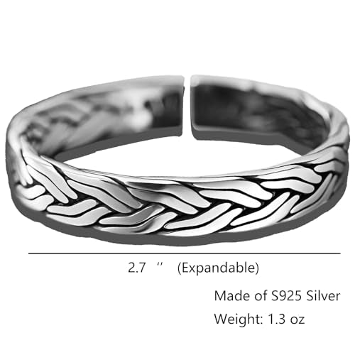 Kim Carrey S925 Sterling Silver Bracelet, Stacked Bracelets Open Bangle Cuff Design, Men's Gift Jewelry for My Man - style: Hemp Rope