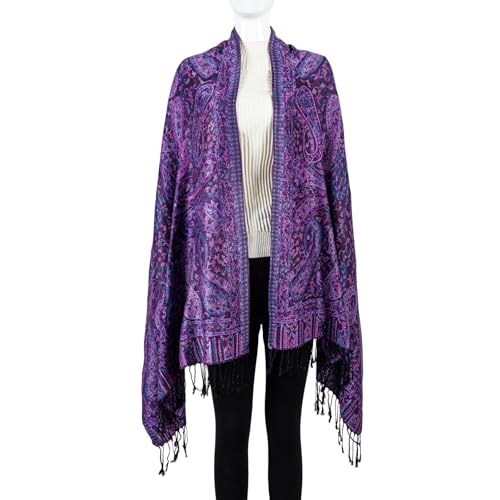 AUSEKALY Pashmina Feel Shawls Wraps for Women Rave Scarf Soft Silky Reversible Men Scarves - color: Purple Black