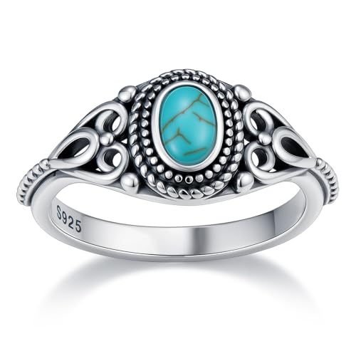 Boho Rings 925 Sterling Silver Turquoise Ring Western Jewelry Women's Eternity Rings Christmas Jewelry Gifts for Wife Mom Size 7-9 - style: Turquoise-2