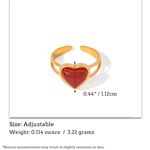 Boho Red Heart Gold Band Rings Pearl Ring, Dainty Adjustable Statement Rings, Open Wrap Stackable Finger Ring Gold Fashion Jewelry Gifts for Women - color: Gold Ring - Red Heart