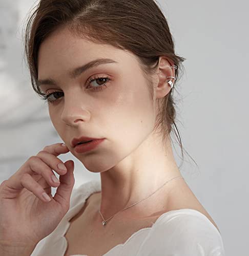 Minimalist Cuff Clip On 925 Sterling Silver Small Hoop Earrings for Women Teen Girls Cartilage Fashion Wrap No Piercing Ear Hypoallergenic - color: Silver