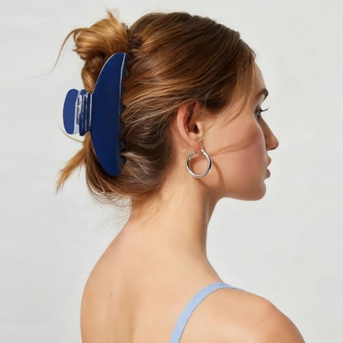 MAORULU Cute Claw Clip for Women – 4.3'' Large Acetate Hair Clips for Thick Thin Curly Long Hair, Durable Hair Clamps Non-slip Jaw Clip, Strong Hold, Stylish French Design (Navy Blue) - color: Navy Blue