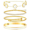 MOINSPIRE Gold Bracelets for Women, 18K Gold Plated Tennis Nail Clover love Bangle Bracelets Set Non Tarnish, Stainless Steel Trendy Stackable Bracelet Fashion Jewelry Accessories Gifts for Christmas - color: A2-White