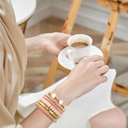GOOJIDS Simple Beaded Gold Plated Bangles Bracelet Chunky Bamboo Tube Curved Stacking Clear Acrylic Colorful Beads Stretchable Gold Plated Bracelets Set For Women - color: A-A1 Gold Bead Set D
