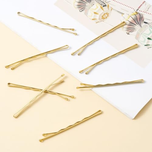 QIUTIMIY 200 Pcs 2.2 Inch Wave-Shaped Bobby Pins Golden Metal Hair Pins Hair Accessories for Women Stylists Hair Sticks Girl - color: Gold, size: Wave-2.2in