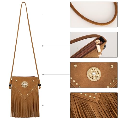 Hoce Women’s Leather Fringe Messenger Bag Large Hobo Crossbody Tassel Shoulder Bags, Gift for Mom Wife Girlfriend - color: C1-brown