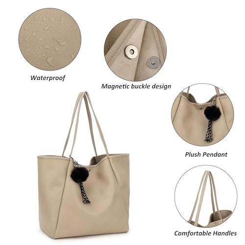 TANTOMI Tote Bag for Women Vegan Leather Purses and Handbags Ladies Waterproof Big Shoulder Bag for Travel - color: Beige