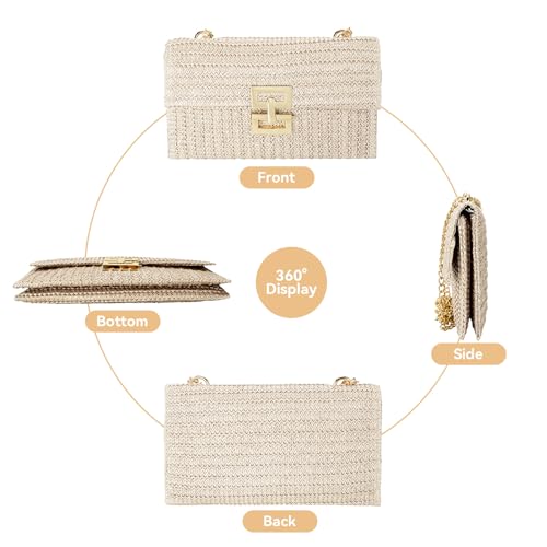 Gets Straw Clutch Purse for Women, Woven Beach Bag Summer Corssbody Purse Small Rattan Shoulder Bag for Travel | Hand-woven - color: Beige2