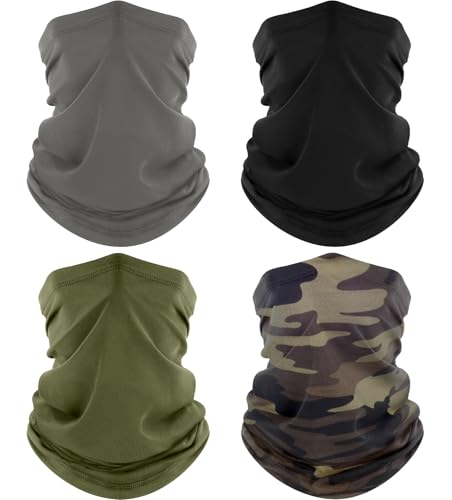 ROXUN 4 Pack Neck Gaiter, Cooling Breathable Face Mask UV Protection Scarf Hiking Bandana for Men/Women - color: Black+gray+army Green+camo