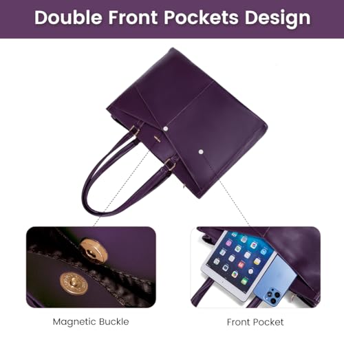 LOVEVOOK Laptop Bag for Women 15.6 Inch Tote Bags Waterproof Leather Briefcase Computer Women Business Office Work Bag,Mulberries Purple - color: Mulberries Purple 15.6 Inch, size: 15.6 inch