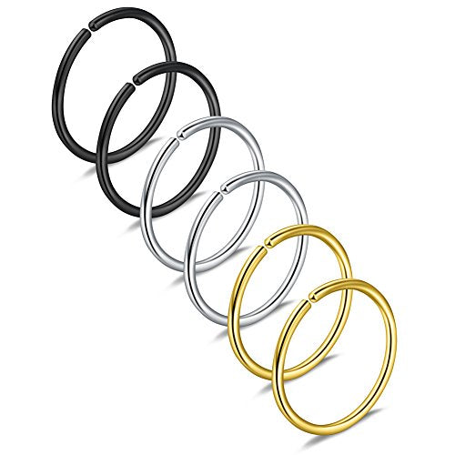 Ruifan 6-30PCS Non Pierced Stainless Steel Clip on Closure Round Ring Fake Nose Lip Helix Cartilage Tragus Ear Hoop Earrings Jewelry 20G - color: Mix Color(set of 3prs)-8mm