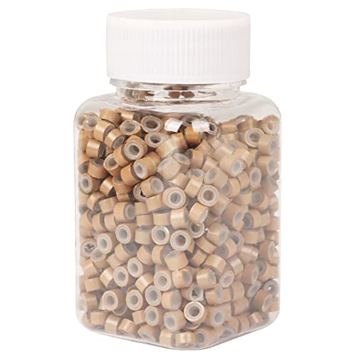 NIACONN 1000pcs 5 mm Tinsel Hair Extensions Beads, Silicone Lined Ring Micro Link I-tip Beads for Hair Extension - Light Brown - color: Light Brown, size: 5mm