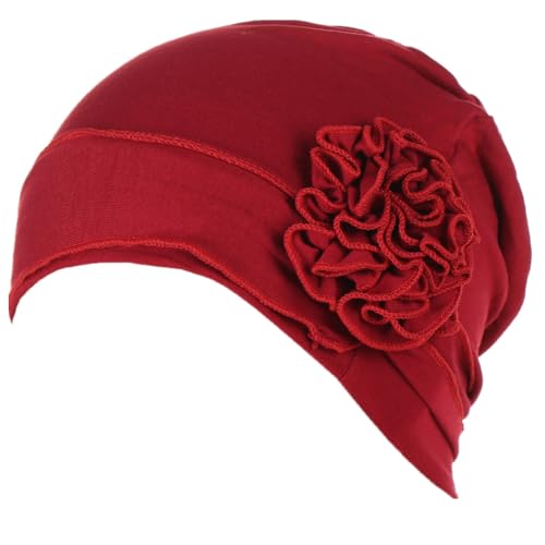Headwrap Turbans for Women - Twist Soft Floral Solid Caps Pre Tied Chemo Beanies Headwear Hat for Cancer - color: Red