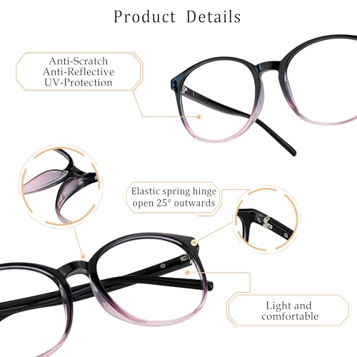 LifeArt Round Blue Light Blocking Glasses, Computer Glasses, Gaming Glasses, TV Glasses for Women Men (Black Purple, No Magnification) - color: 06_days_black Purple, size: +0.00(No Magnification)
